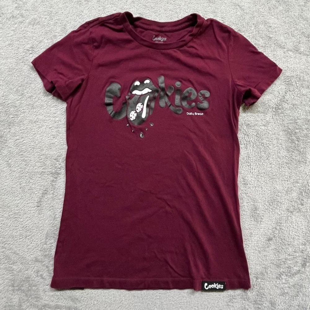 Cookies Graphic Spell Out‎ Shirt Short Sleeve Crewneck Burgundy Medium Womens